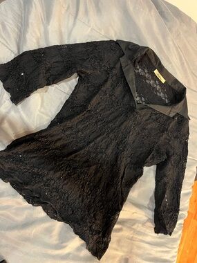 Feline Vintage Goth Black Lace Button-Up Blouse